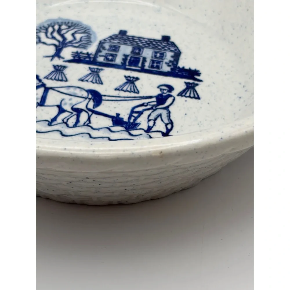 Metlox Poppytrail Homestead Provincial Basketweave Bowl Blue Handled Serving USA